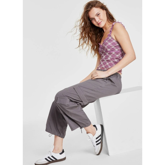 Celebrity Pink Juniors Charcoal Gray Parachute Cargo Pants Drawstring Hem LARGE - Picture 1 of 8